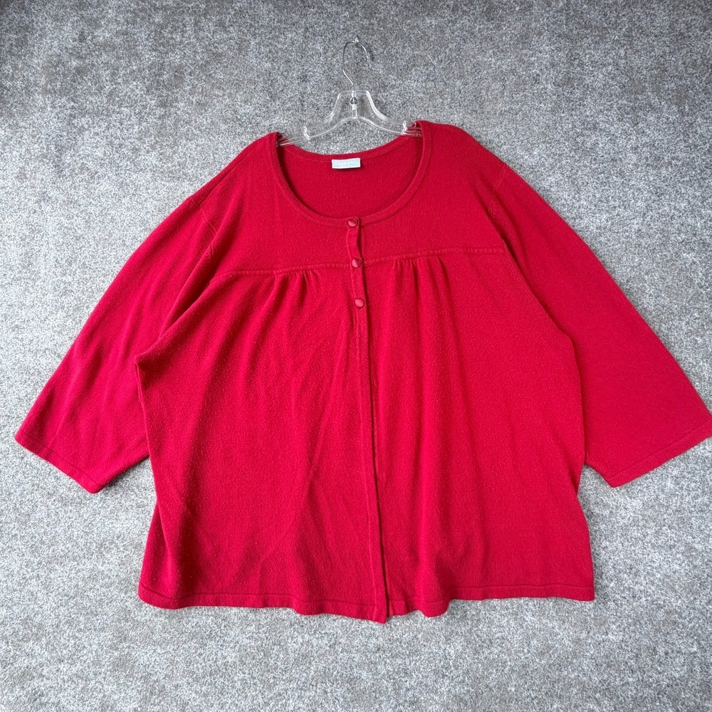 Liz & Me Cardigan Sweater Womens Red Tight Knit Pleated Winter Wear Button Front
